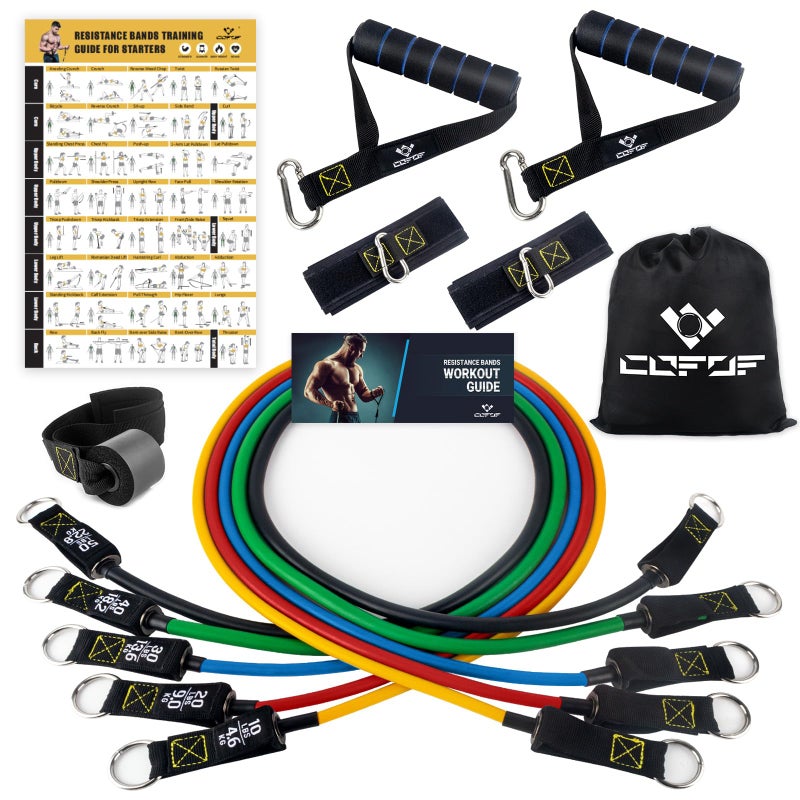 COFOF Resistance Bands Set with Yellow Handles, Exercise/Workout/Fitness Bands with Door Anchor, Legs Ankle Straps for Resistance Trainingï¼ŒPhysical Therapyï¼ŒHome Gym Workout - Image 1